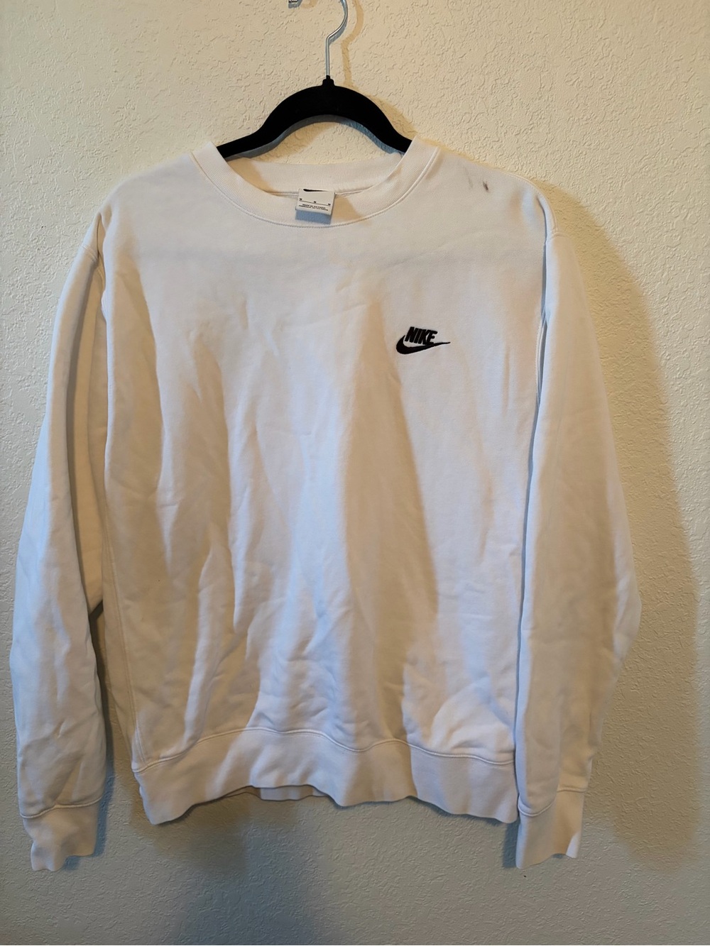 Nike White Crewneck Sweatshirt with Small Black Swoosh